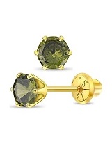 delightful tiny gold round August simulated birthstone baby earrings